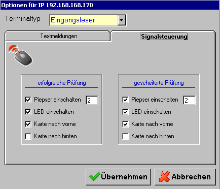 parking online - Signalsteuerung der einzelnen Terminals