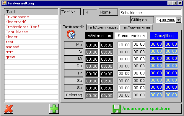 Tarifverwaltung Eingabemaske